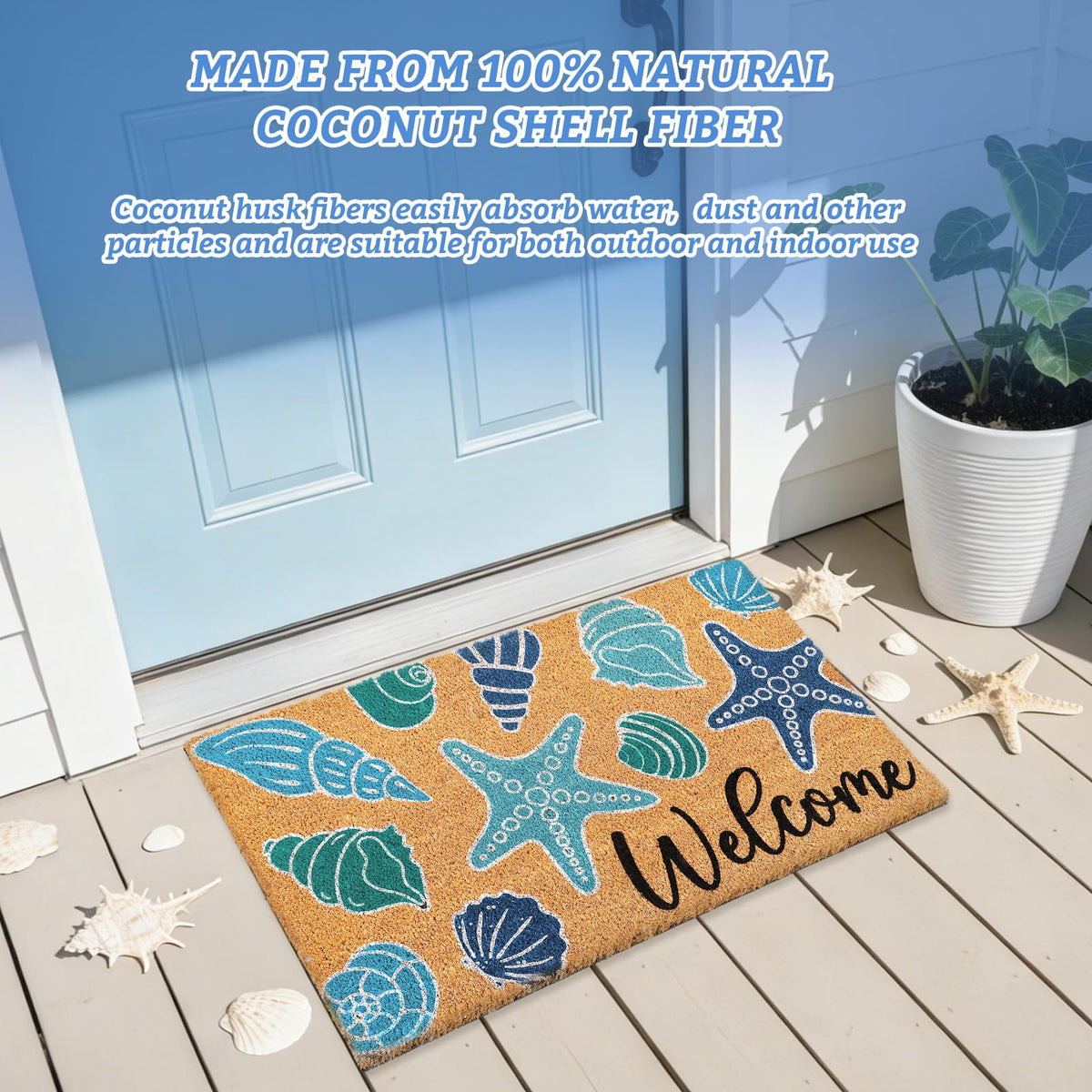 Whaline seashell doormat starfish design close-up showcasing coastal charm.