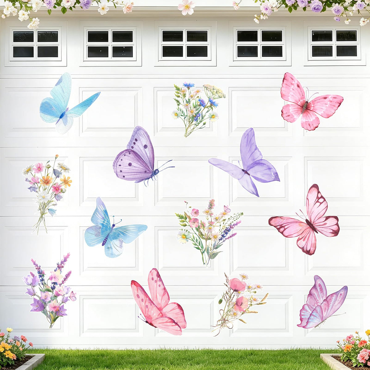Whaline spring magnets with wildflowers for garage doors and party decor.