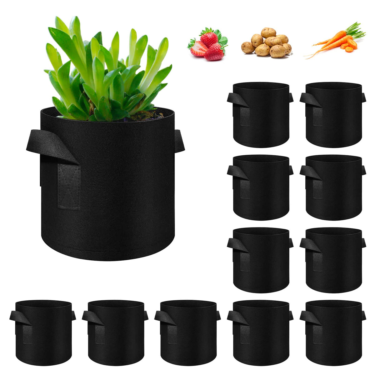 WHATWEARS 12-pack 5-gallon grow bags set ready for garden use and transport