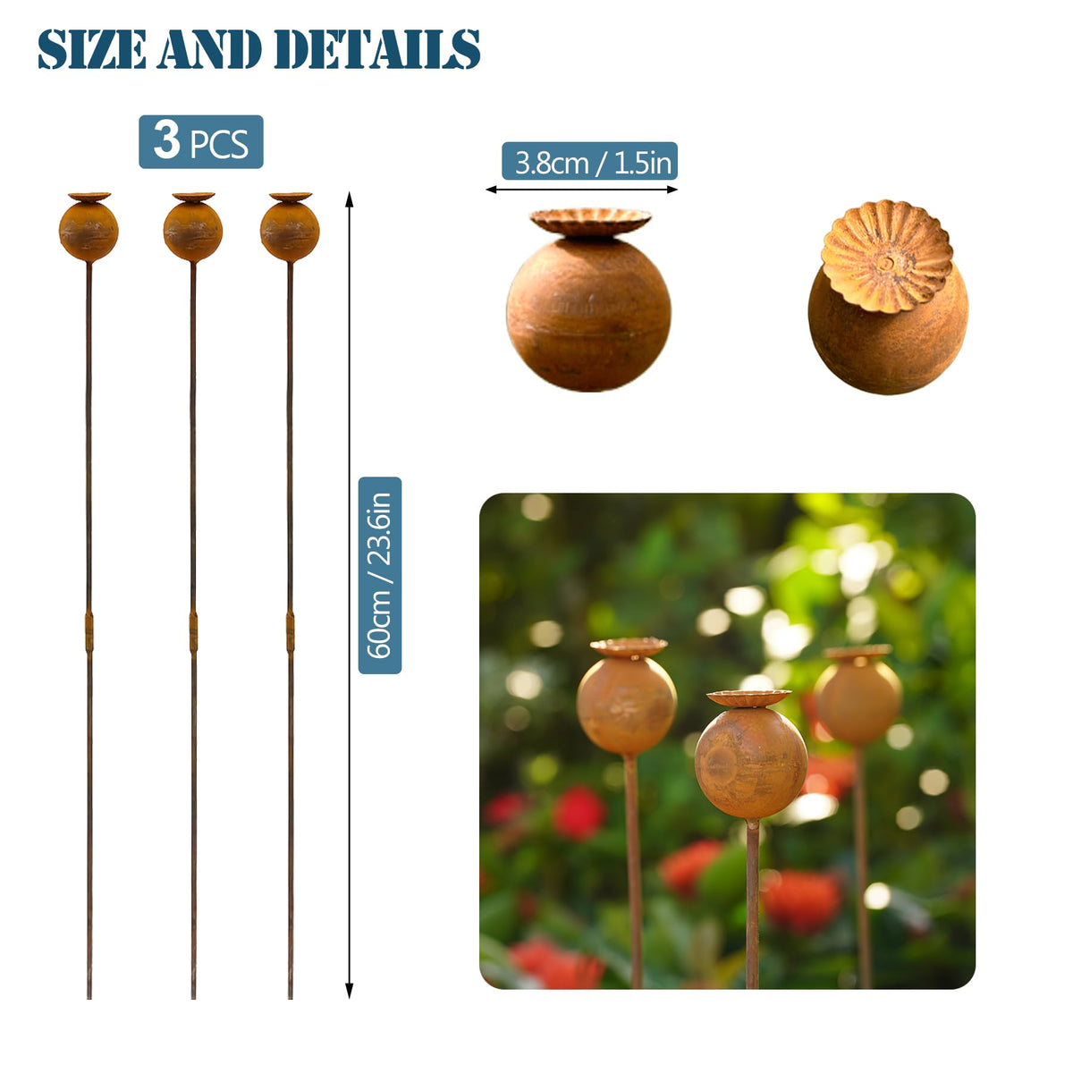 WHBIMGOOO metal flowers outside pathway-marker stake for garden edges.