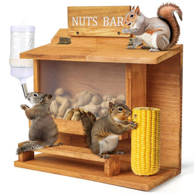 WHEARTED hanging squirrel feeder outdoors with picnic-table design supports simple feeding.