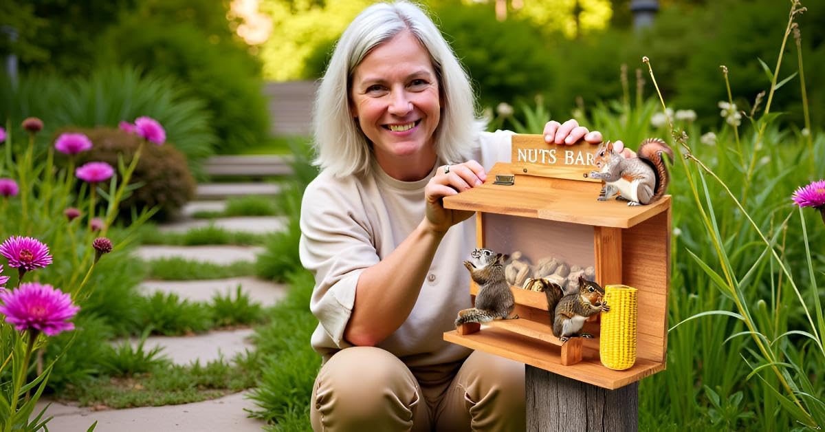 WHEARTED wooden chipmunk feeder box adds garden charm and function.