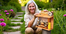 WHEARTED wooden chipmunk feeder box adds garden charm and function.