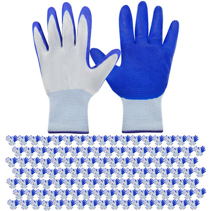 WHEATHUSK 120-pack garden gloves blue nitrile coating for reliable grip.
