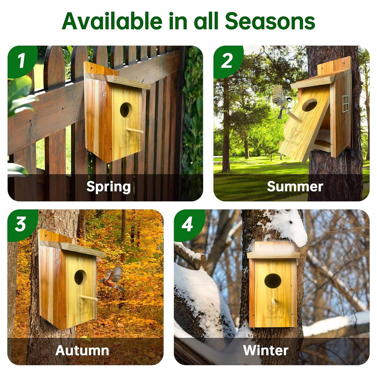 Whesamy Natural resin coating provides weather resistance for outdoor use.