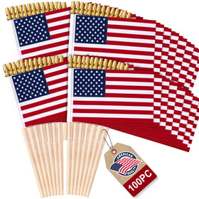 WHGJ 100-pack mini American flags on wooden sticks for outdoor displays