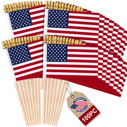WHGJ 100-pack mini American flags on wooden sticks for outdoor displays