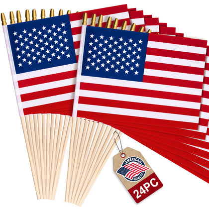WHGJ 24-pack flags on wooden sticks ready for outdoor parades and displays.