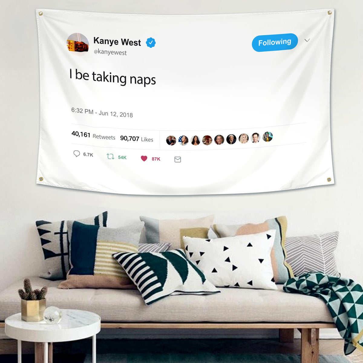 WHGJ flag shows four brass grommets for easy hanging