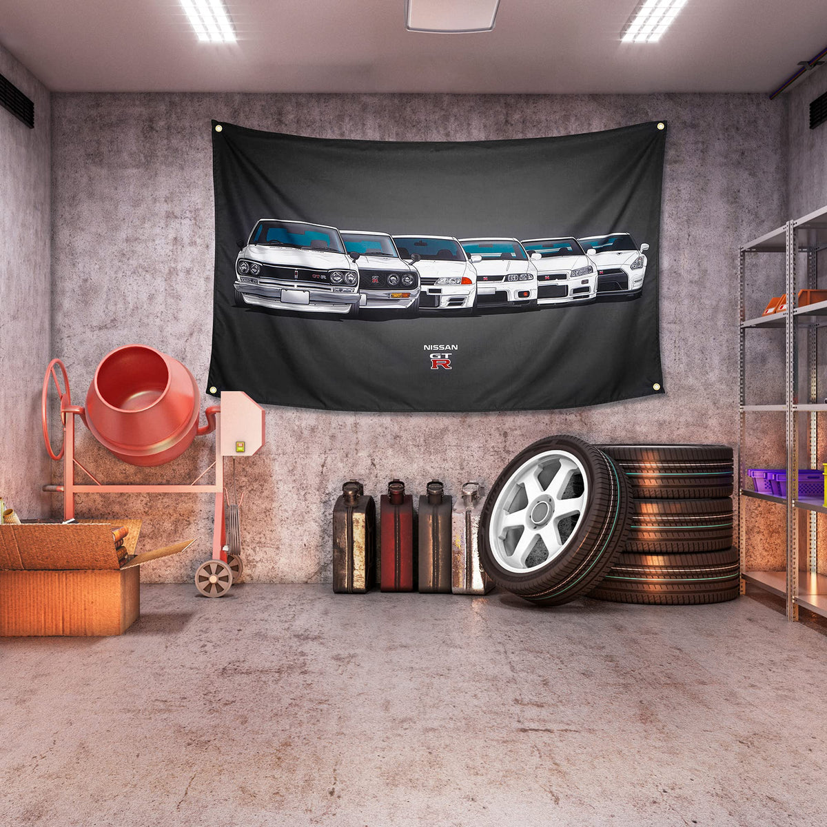 WHGJ GTR flag displayed on wall with bold print.