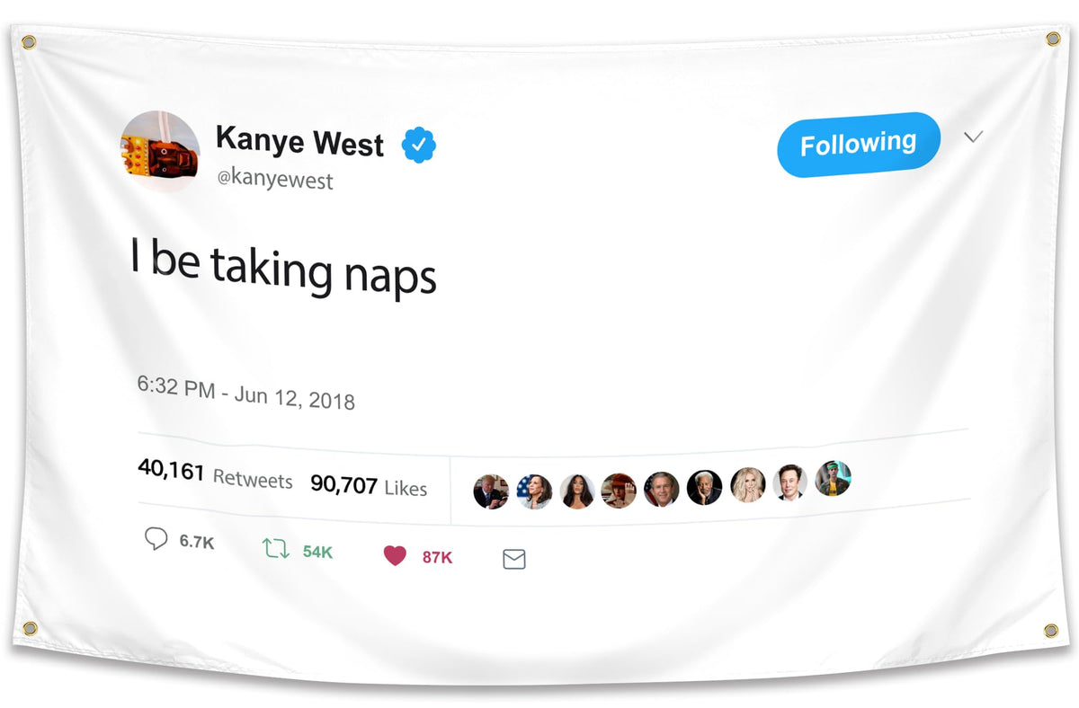 WHGJ Kanye flag 3x5 tapestry hanging on dorm wall with bold print