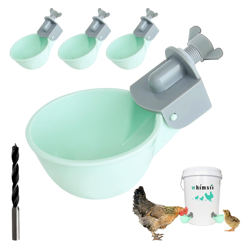 Whimsii chicken water cups balance water in a full bucket for spill-free hydration