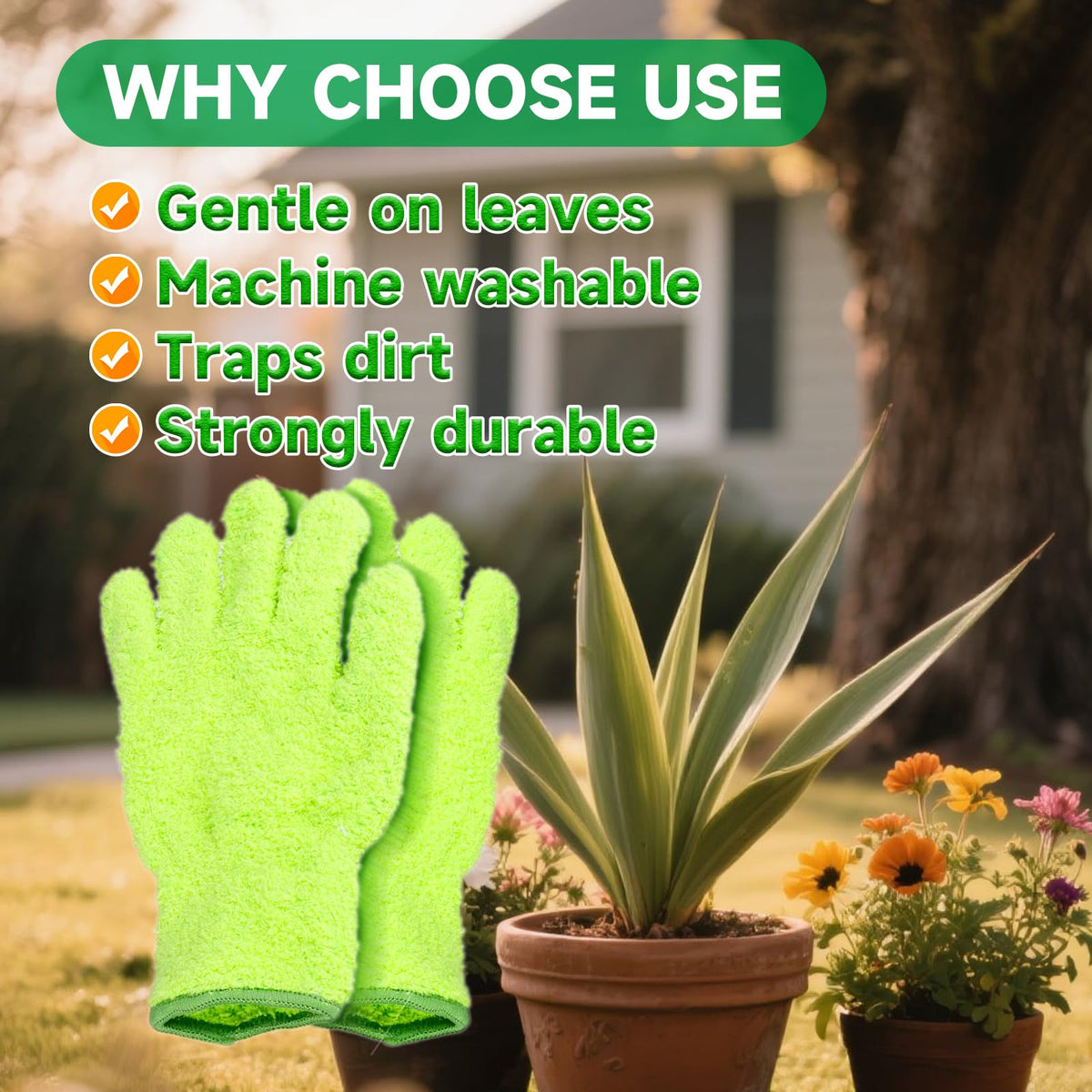 WHISURN cleaning cloth with gloves enables quick surface and leaf cleanup