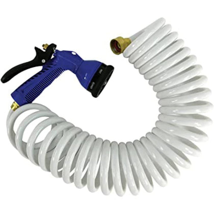 Whitecap coiled hose with nozzle for versatile marine rinsing and deck cleaning