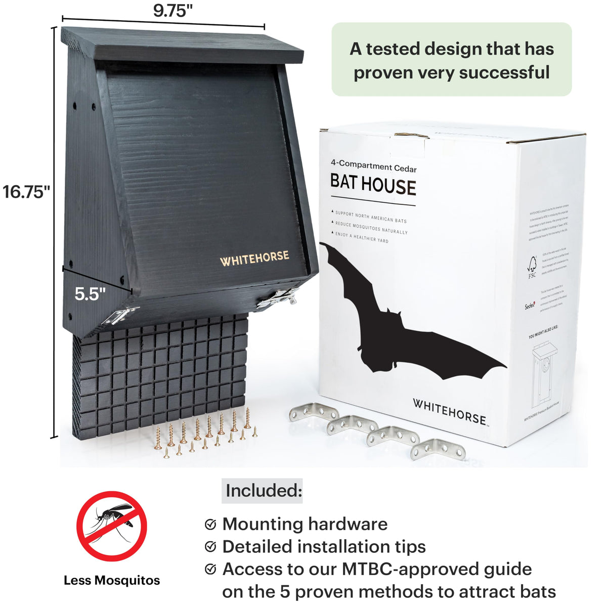 WHITEHORSE 4-compartment box mounted on wall demonstrating space for multiple bats