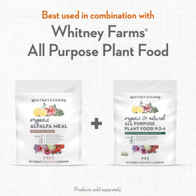 Whitney Farms alfalfa meal label and dosage chart guide proper use.