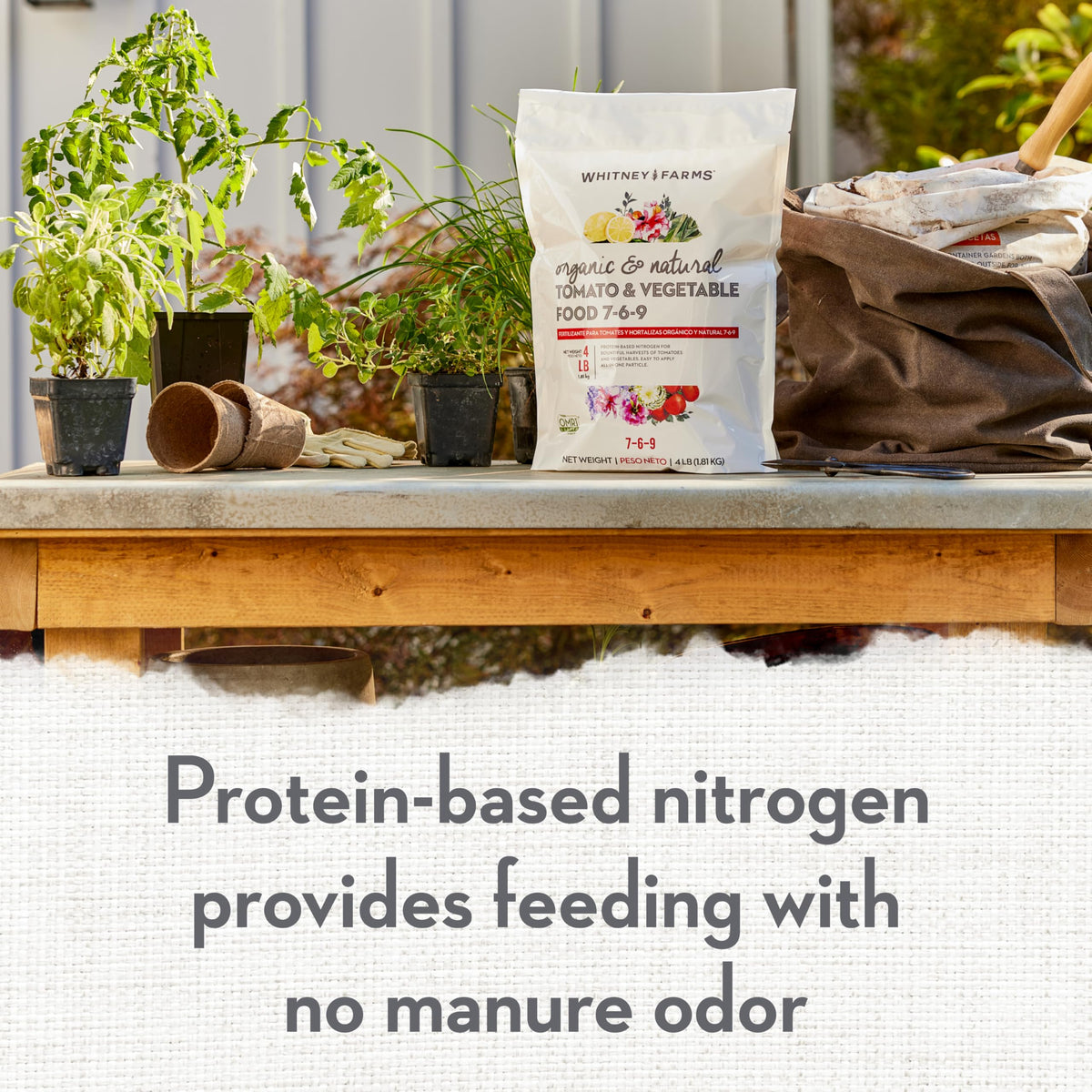 Whitney Farms OMRI-listed formula shown on packaging for organic use.