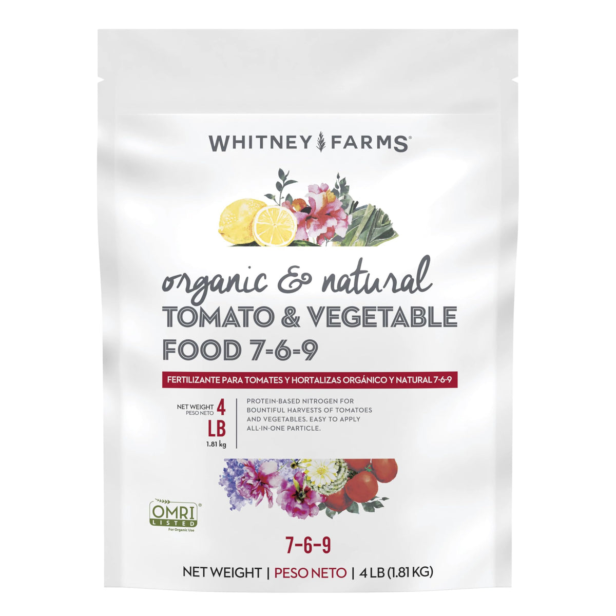 Whitney Farms Tomato Food bag for organic, slow-release feeding.