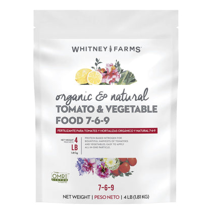 Whitney Farms Tomato Food bag for organic, slow-release feeding.
