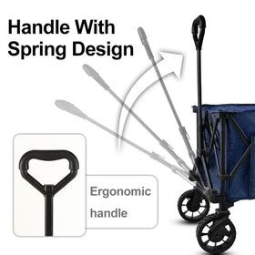 Whitsunday folding wagon front wheels and brakes for controlled stops
