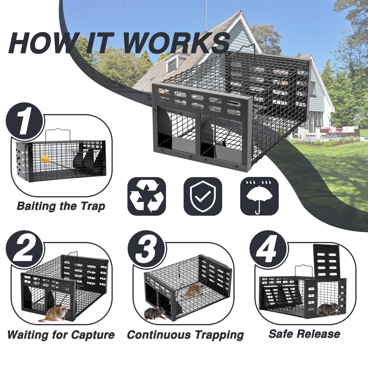 WHJIACHU black design emphasizes discreet, durable pest control.