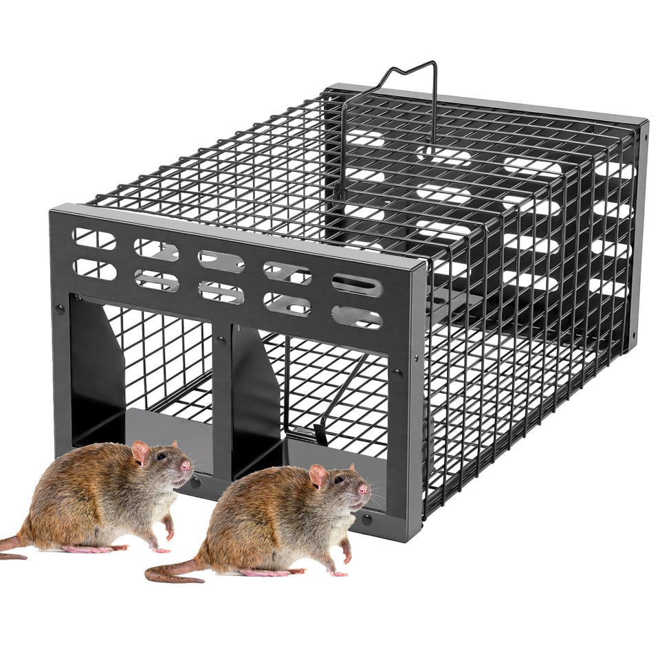 WHJIACHU rat trap dual-door front view showing capture-ready design.