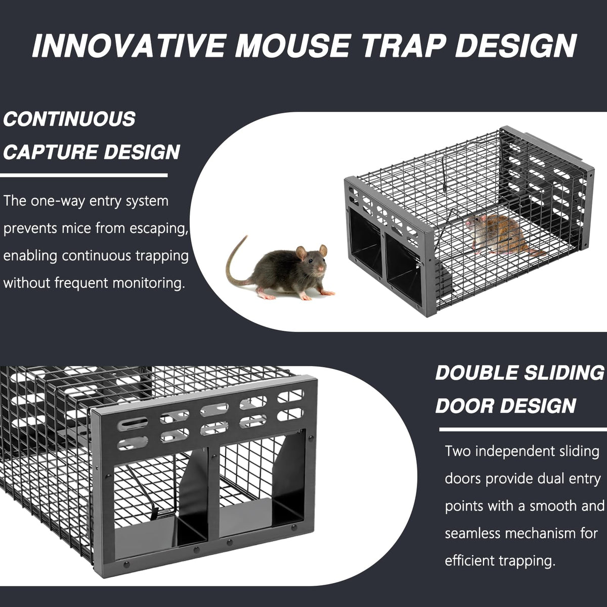 WHJIACHU rat trap with steel core construction resists rust.