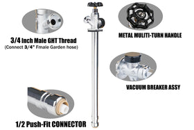 WHK frost-proof faucet handle close-up shows easy-to-turn operation.