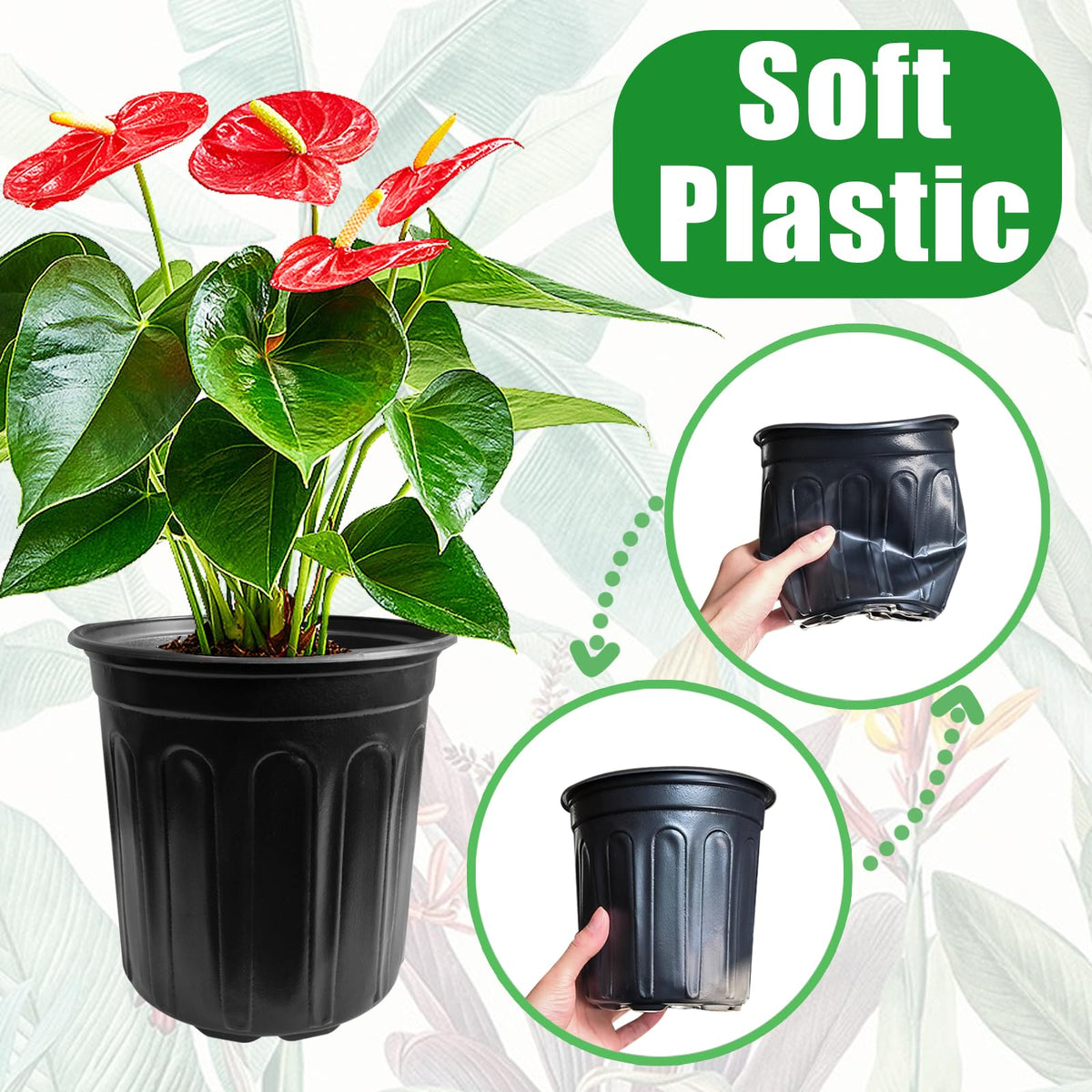 Whkvnng black plastic pot with holes, versatile for indoor and outdoor use.