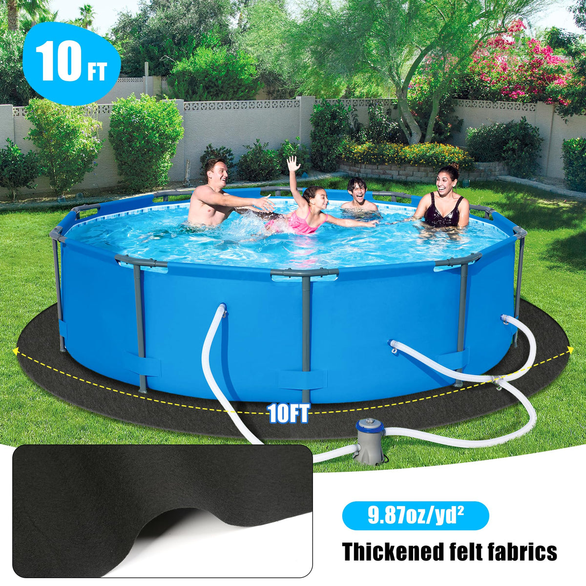 Whmayai pool liner pad 280g felt close-up highlights extra-thick durability