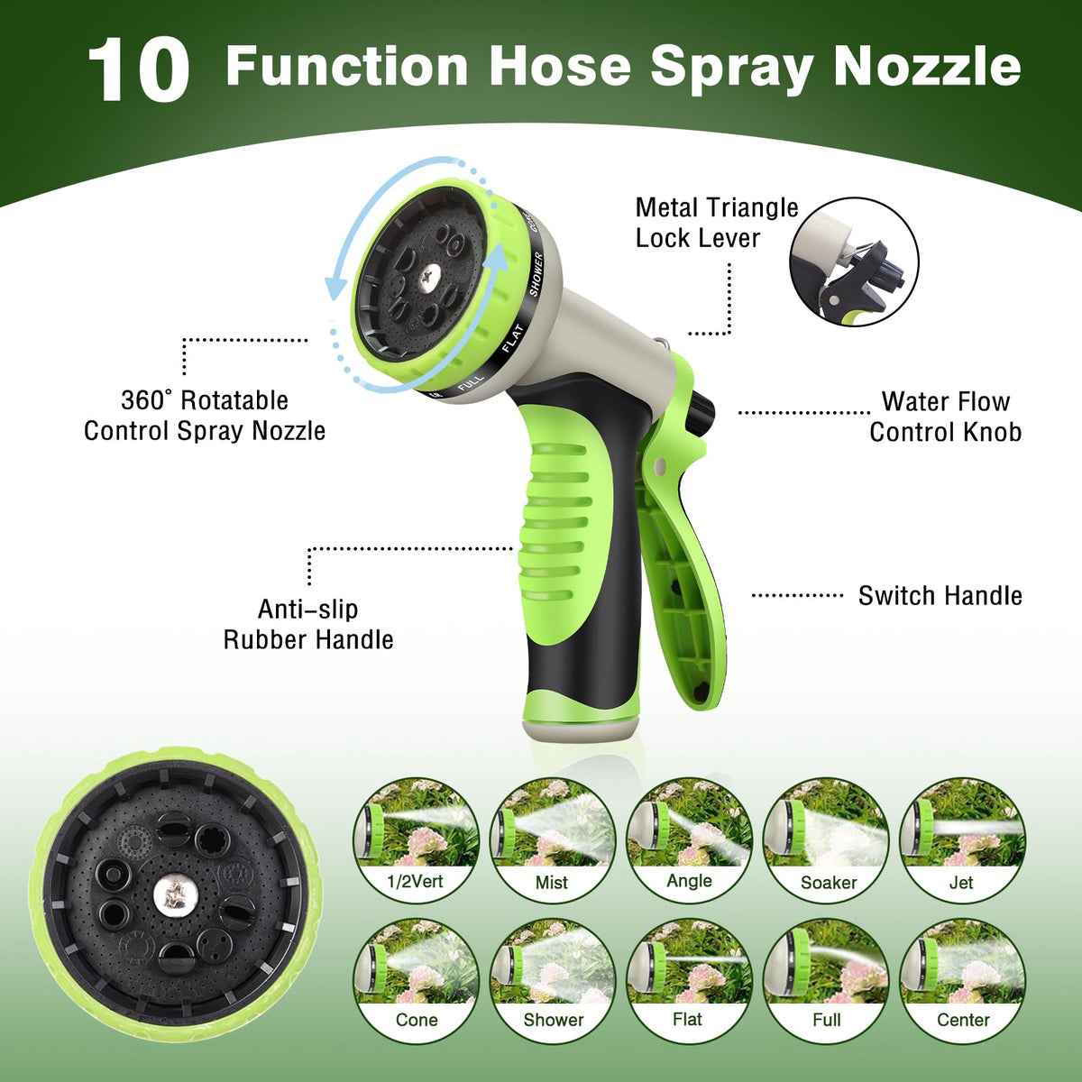 WHOBUY 10-function nozzle supports multiple watering options.