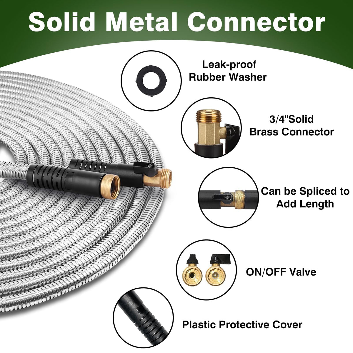 WHOBUY metal garden hose stored neatly in a shed for quick access