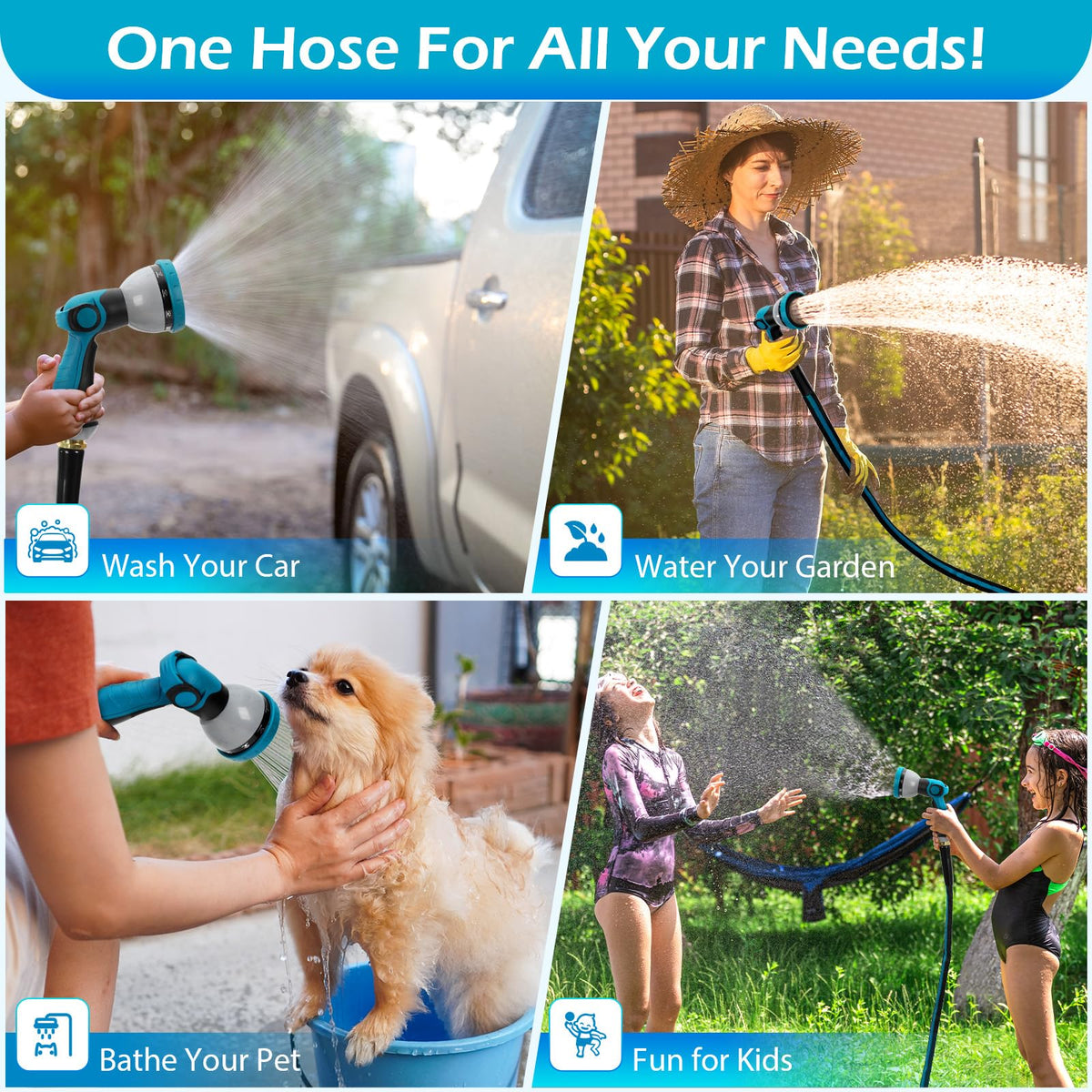 WHOBUY versatile outdoor hose for lawn care and cleaning.