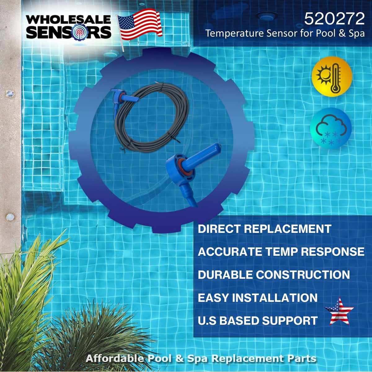 Wholesale Sensors 20ft cable thermistor enables flexible installations for long pools.