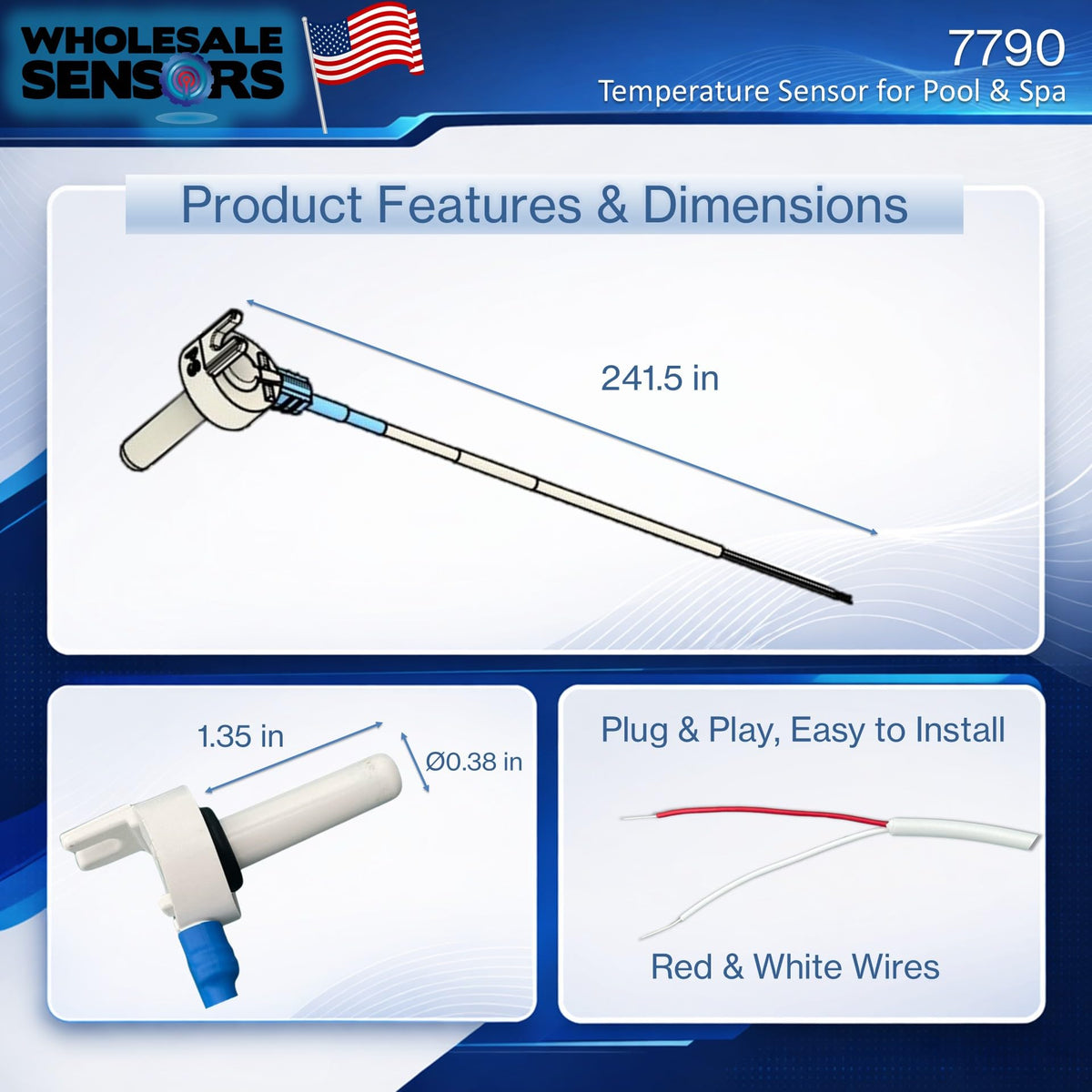 Outdoors-ready Wholesale Sensors 7790 temperature probe withstands weather.