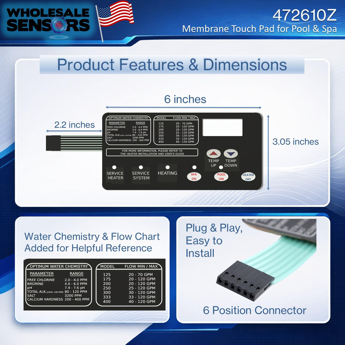 Wholesale Sensors Pentair MasterTemp control panel closeup—durable membrane