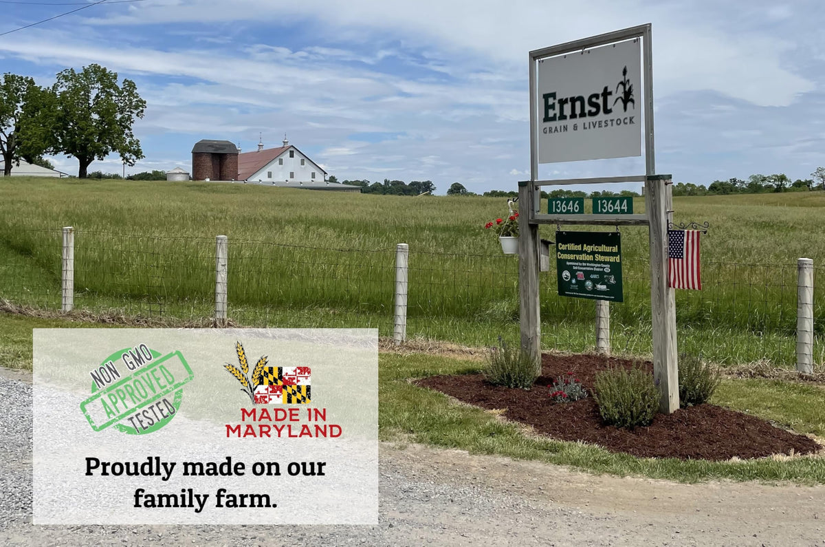 Wholesome Harvest family farm production shows Ernst Grain origin.