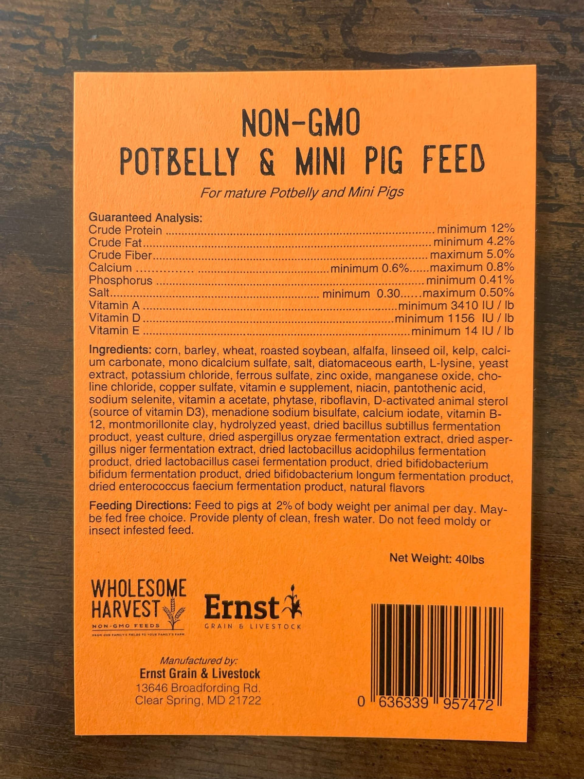 Wholesome Harvest probiotics-yeast pig feed closeup supports digestion.