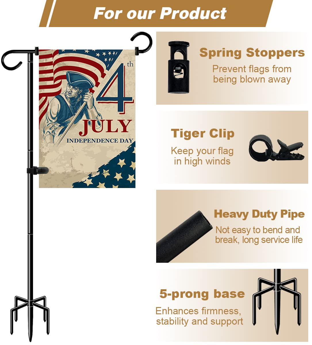 Whoonba tiger clip holds the flag firmly on the pole.