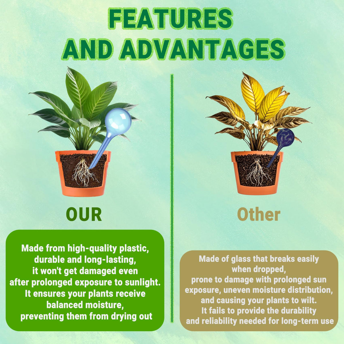 WHTCHSU mini irrigation globes with a slim profile blend into decorative planters