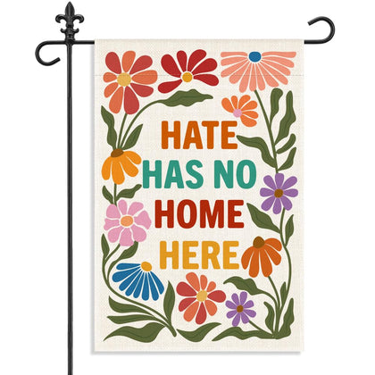 WHTYEFZ Hate Has No Home Here garden flag for outdoor display with fade-resistant color.