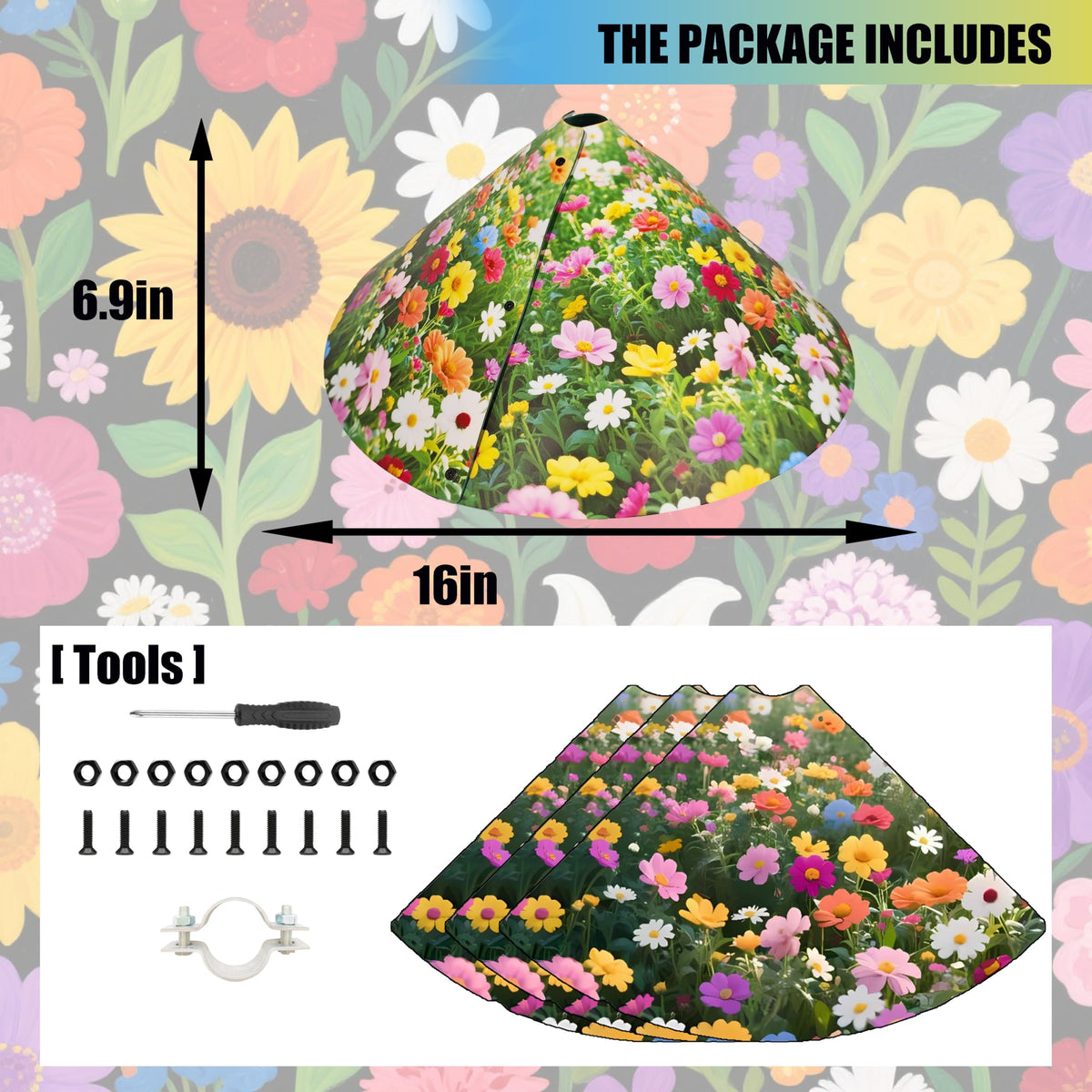 WHWHW Floral Pattern Squirrel Baffle close-up shows vibrant petals amid greenery.