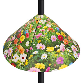 WHWHW Floral Pattern Squirrel Baffle installed on feeder to protect birds.