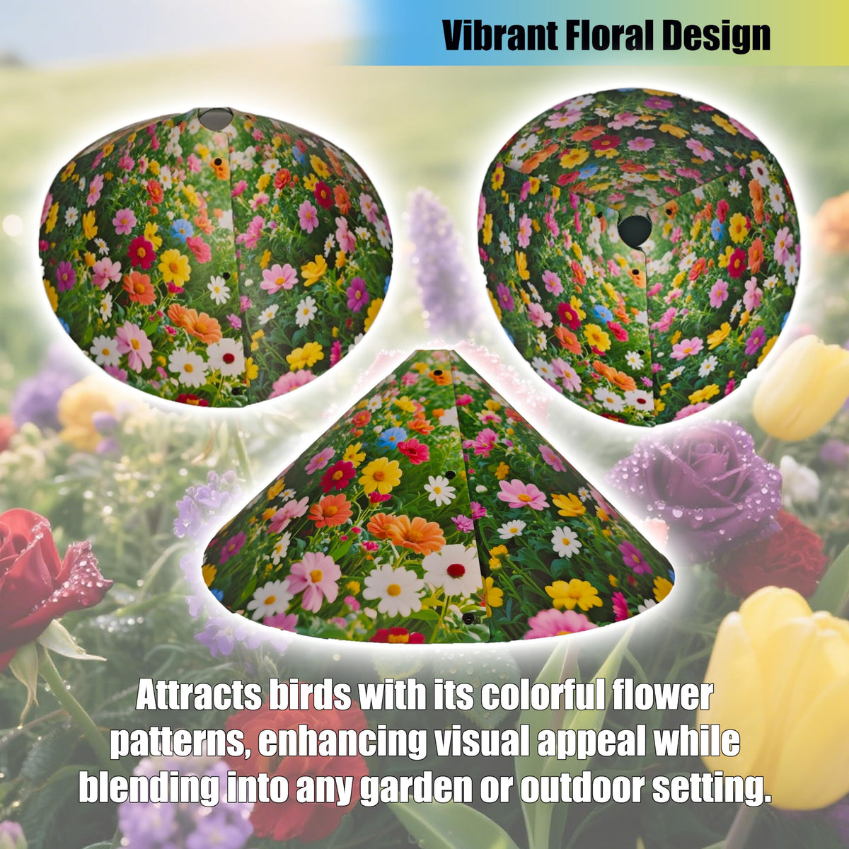 WHWHW Garden scene with baffle protecting feeder and nearby plants.