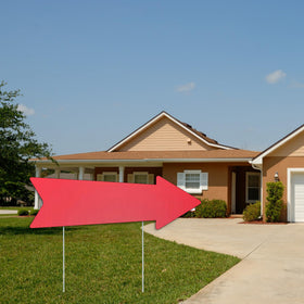 WHWHW outdoor-friendly red arrow sign bright for backyards and parks.