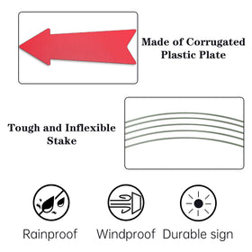 WHWHW party yard sign in red arrow, 16x5, bright for crowd directions.