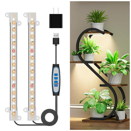 Wiaxulay 8-inch grow light strip over a plant stand for compact indoor gardening