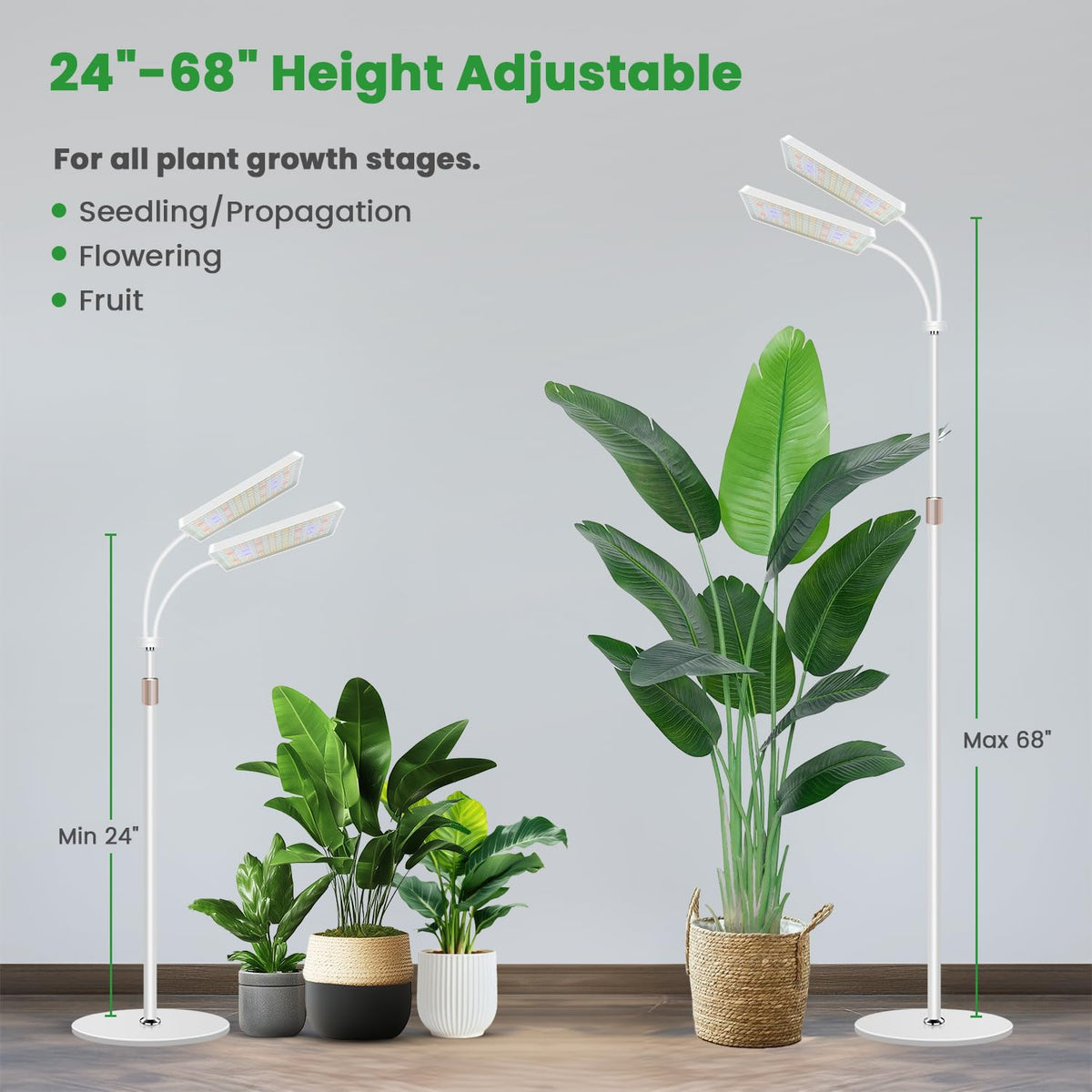 Wiaxulay grow light stand showing adjustable height for tall plants