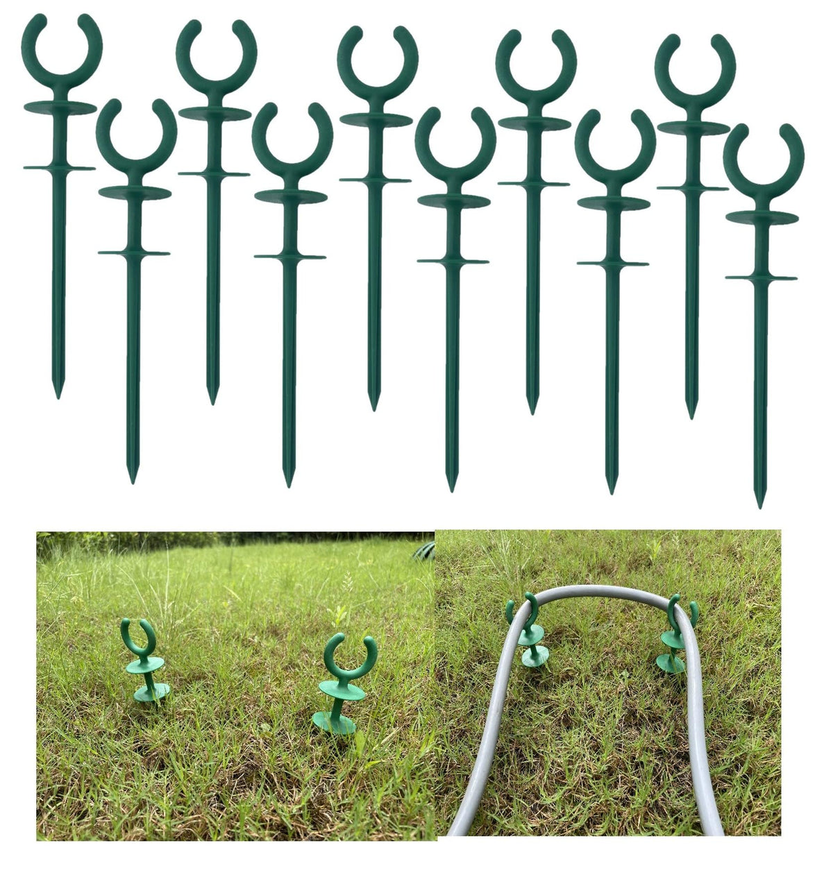 WIBBLESOX hose guide stake close-up in green showing durable outdoor construction
