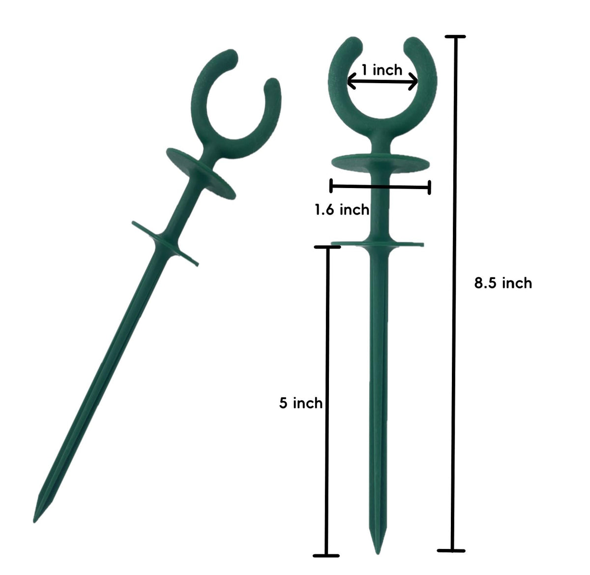 WIBBLESOX green hose guide stake inserted into soil to keep hoses organized around plants